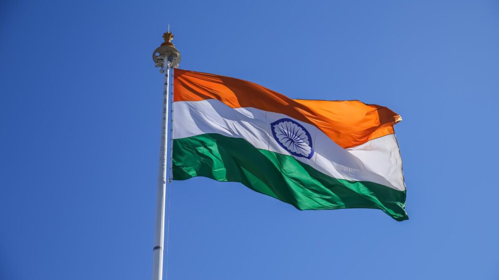 Indian Flag in Blue Sky