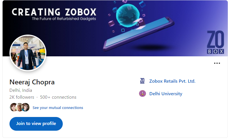 Neeraj Chopra Linkedin Profile