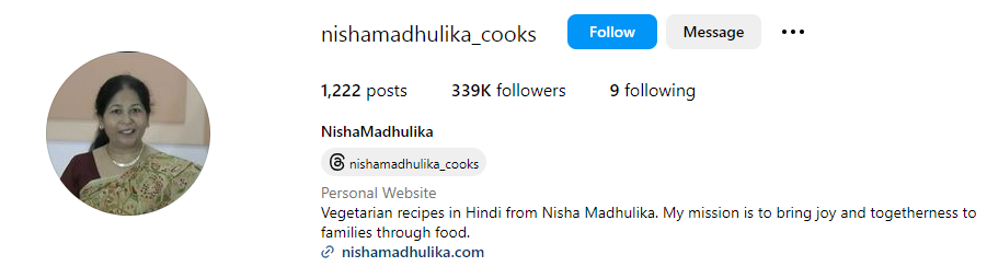 Nisha Madhulika Instagram