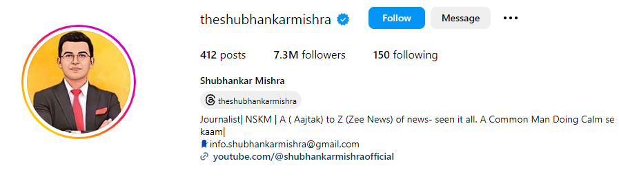 Shubhankar Mishra Instagram Income