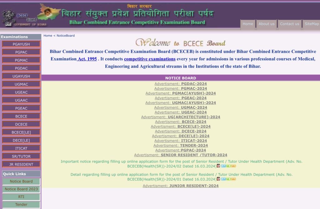 BCECE exam date 2024 notice