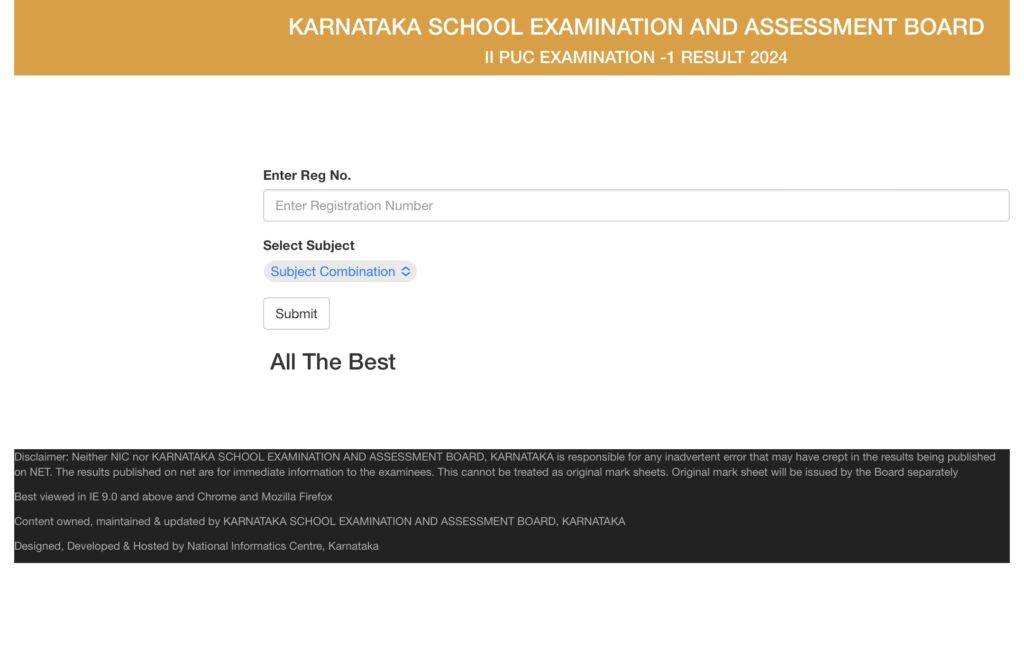 Karnataka 2nd PUC Result 2024 Subject select