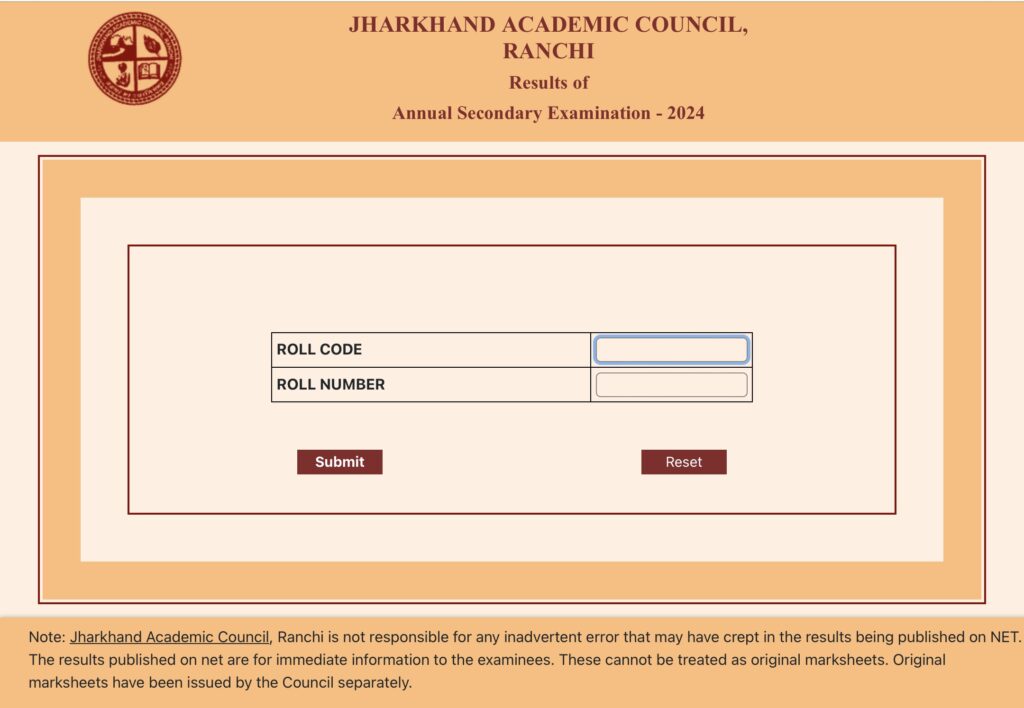 JAC 10th Result 2024 Page