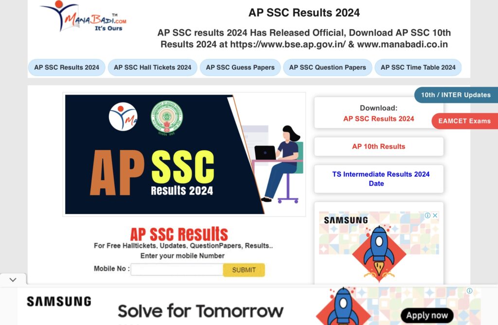 AP SSC Result 2024 Manabadi