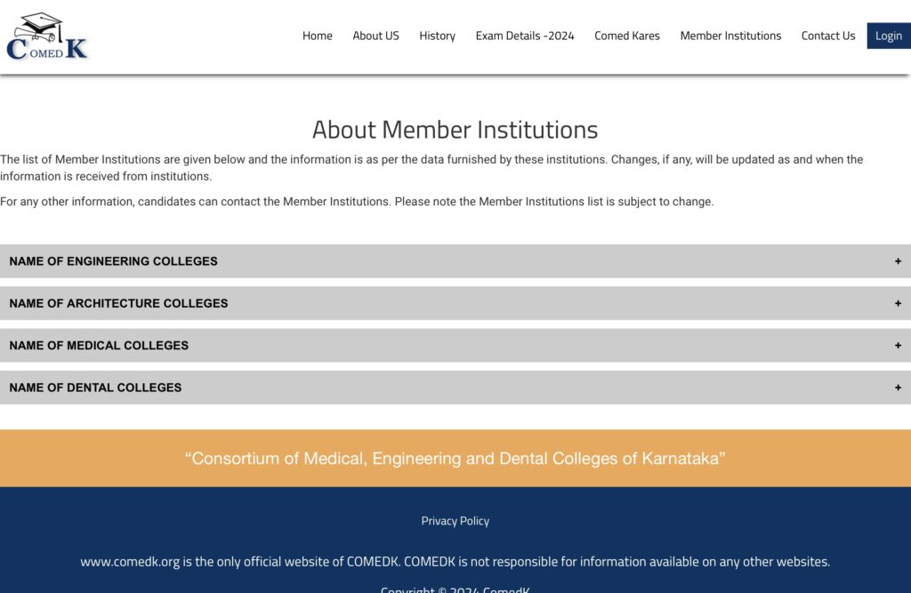 COMEDK Member Institution List