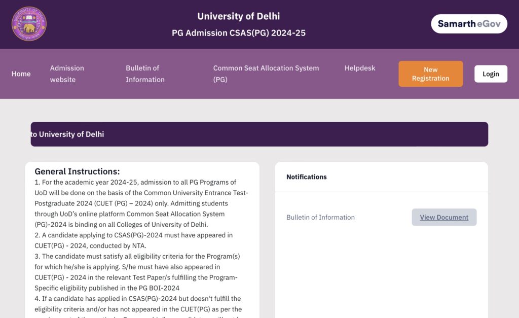 Delhi University PG Admission 