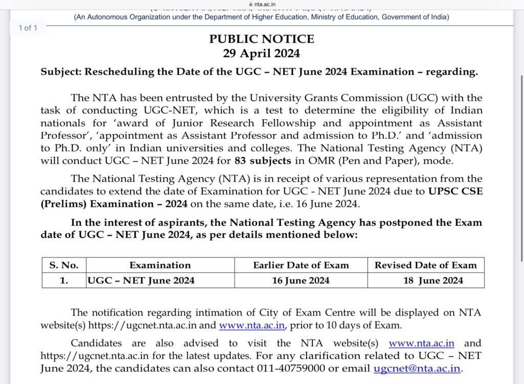 UGC NET Exam Date June 2024